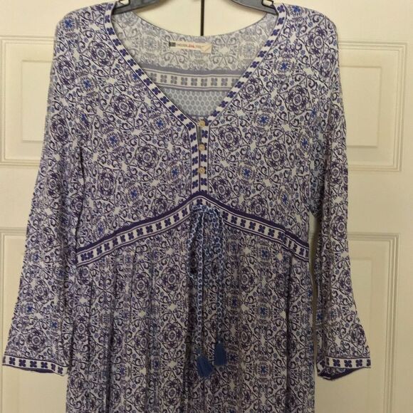 Elegant C+V Bohemian Blue Patterned Maxi Dress - Picture 1 of 6
